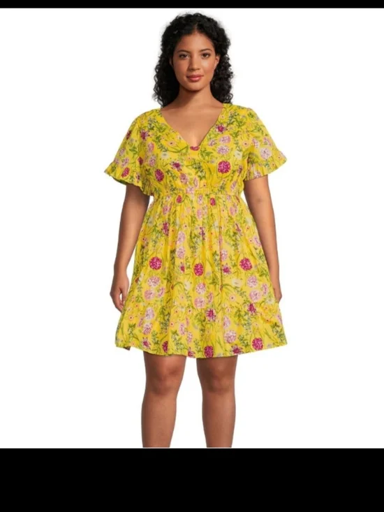 Yellow Cotton Floral Dress Time And Tru - Picture 2 of 9